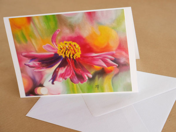 Carte double fleur au pastel sec avec enveloppe
