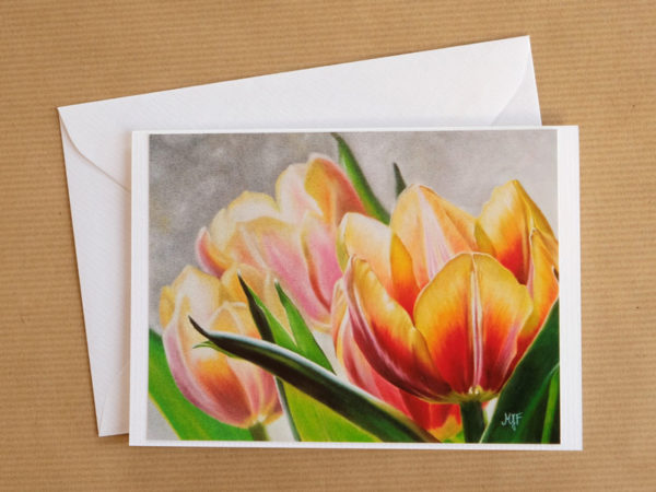 Carte double fleur au pastel sec avec enveloppe