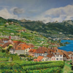 Paysage du Lavaux - Rivaz, pastel sec 30x40cm