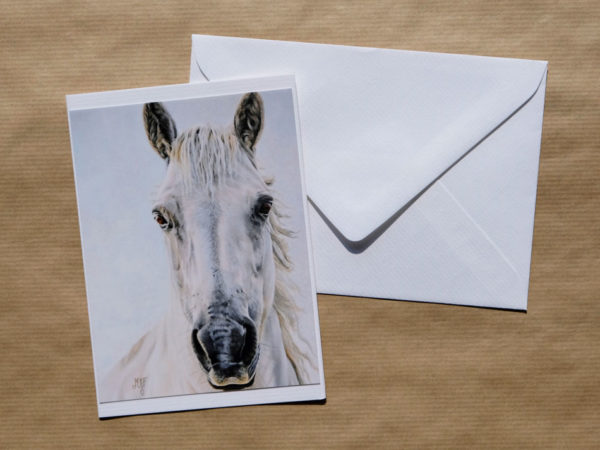 Carte double cheval au pastel sec avec enveloppe