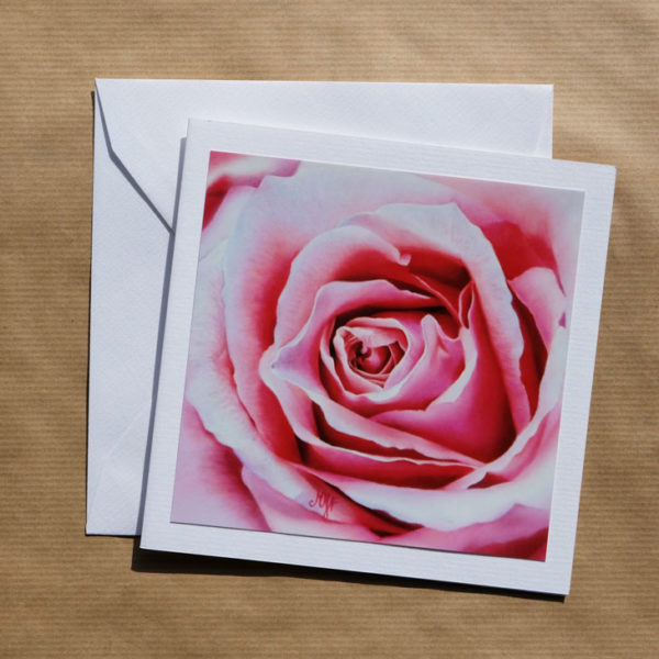 Carte carrée Rose rose au pastel sec avec enveloppe