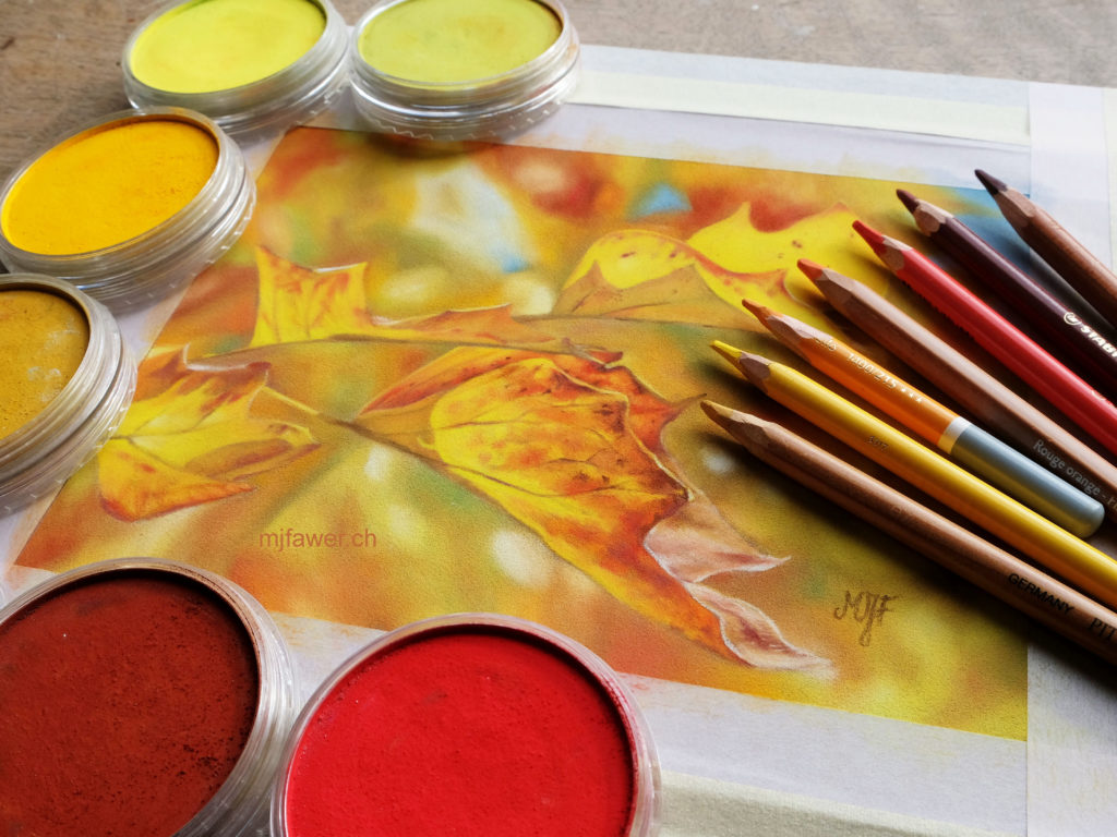 Atelier feuille d'automne au pastel sec